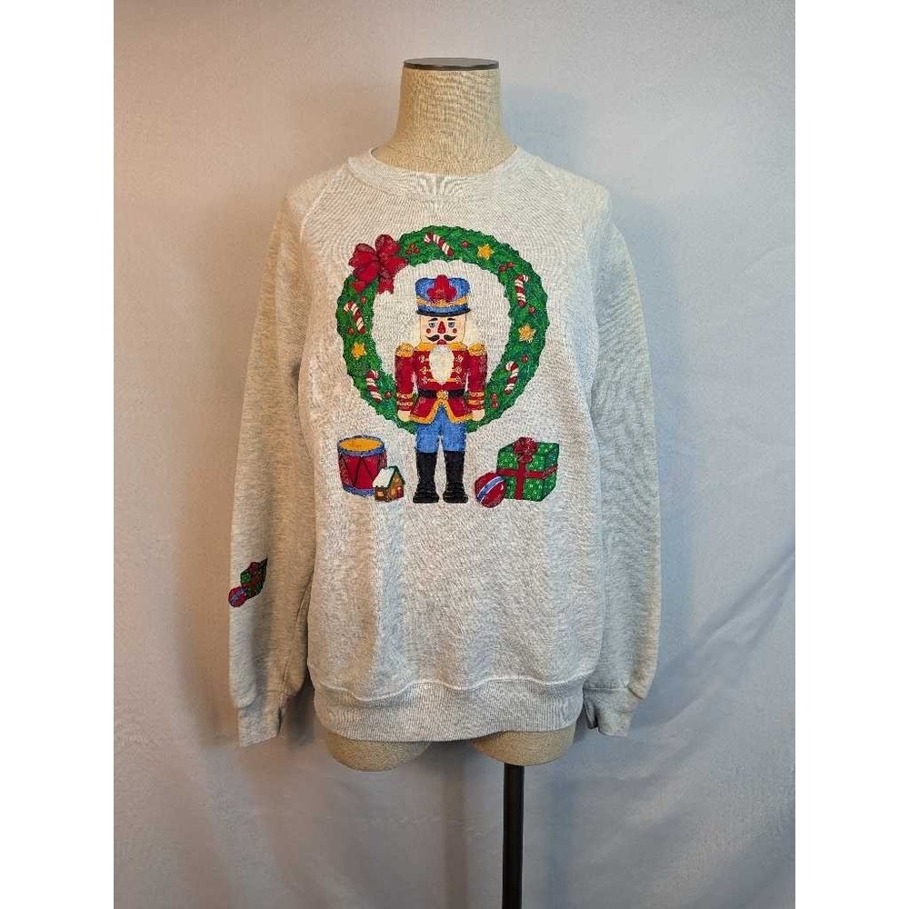 Vintage Jerzees Nutcracker Christmas Wreath‎ Sweatshirt Crewneck Size L